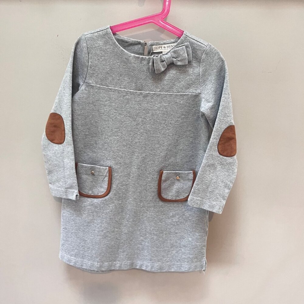 Hope & Henry‎ Girls Gray Dress With Bow & Elbow Patches - Size 7